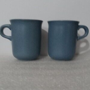Vintage Portugal Stone Pottery By Dansk collection Mesa Blue Mug Cups 2-pc Set